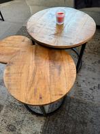 Set van 3 houten salontafeltjes, Huis en Inrichting, Ophalen, Zo goed als nieuw, Rond, 50 tot 100 cm