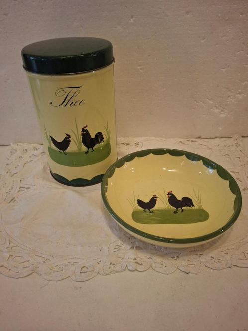 Zeller - Kip en Haan - mooi schaaltje en theeblik, Antiek en Kunst, Antiek | Servies los, Ophalen of Verzenden