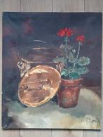 Klassiek schilderij - stilleven bloem en pot olie op doek, Ophalen