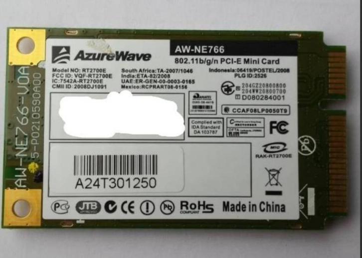 Wifi Azurewave RT2700E 802.11 b/g/n PCI-E Mini Card AW-NE766, Computers en Software, Netwerkkaarten, Gebruikt, Intern, Ophalen