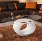 Moderne, artistieke salontafel met glasplaat, 114,5 cm lang, Ophalen, Gebruikt, 100 tot 150 cm, 50 tot 100 cm