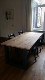 Eiken Eettafel met IJzeren Onderstel 220cm, Huis en Inrichting, Tafels | Eettafels, Gebruikt, 100 tot 150 cm, Eikenhout, 200 cm of meer