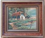 Olieverf schilderij - Landschap met huisje, Ophalen of Verzenden