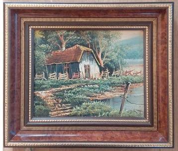 Olieverf schilderij - Landschap met huisje beschikbaar voor biedingen