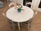 Antiek brocante biedemeier ronde tafel stoelen hangoor wit, Antiek en Kunst, Ophalen
