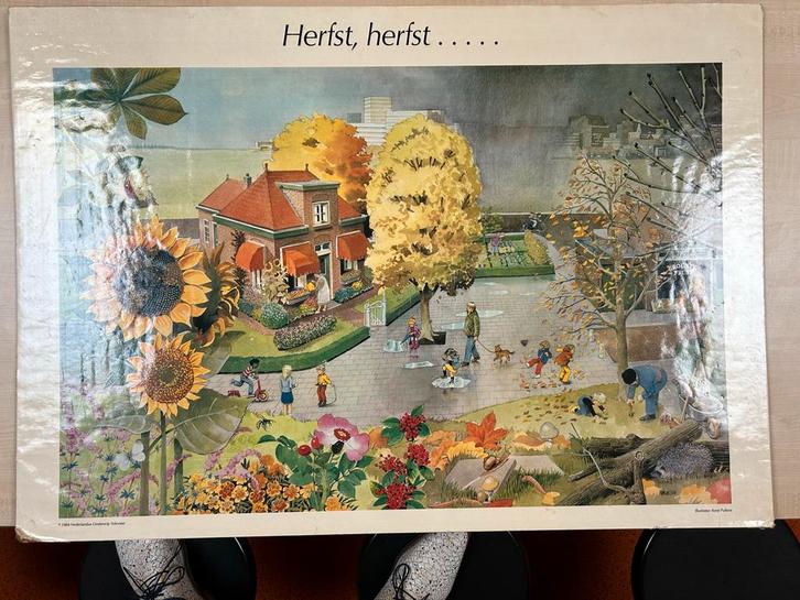 Wandplaat Herfst - Nostalgische Schoolplaat, Antiek en Kunst, Antiek | Schoolplaten, Natuur en Biologie, Ophalen of Verzenden