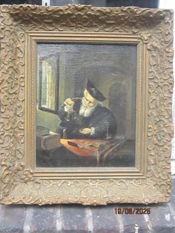 De goudweger, mooi  schilderij en Borduurwerk  beschikbaar voor biedingen