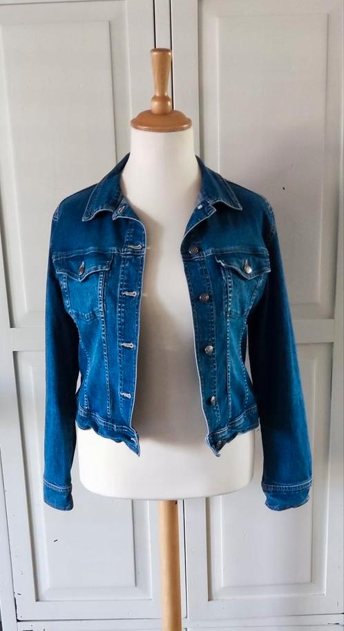 Stretch spijkerjack maat L van H&M, Kleding | Dames, Jassen | Zomer, Zo goed als nieuw, Blauw, Ophalen of Verzenden