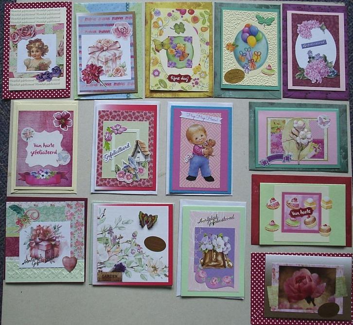 Set 25x zelfgemaakte wenskaarten. Gefeliciteerd & blanco (S), Hobby en Vrije tijd, Kaarten | Zelfgemaakt, Nieuw, Overige thema's