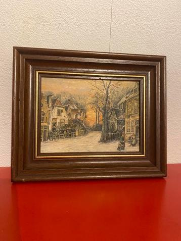 Klassiek winters stadsgezicht schilderij beschikbaar voor biedingen