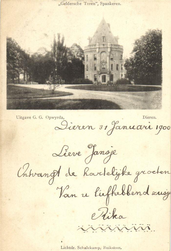 Geldersche Toren, Spankeren. - 1900 - beschreven, Verzamelen, Ansichtkaarten | Nederland, Ongelopen, Noord-Brabant, Voor 1920