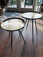 2 bijzettafels met goudkleurig blad, Minder dan 55 cm, Gebruikt, Rond, Ophalen
