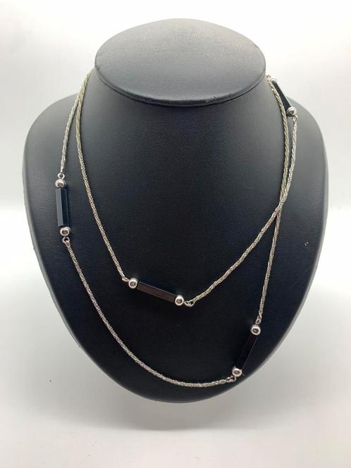 V826 Prachtige zilveren ketting met onyx, Sieraden, Tassen en Uiterlijk, Antieke sieraden, Ketting, Zilver, Met edelsteen, Ophalen of Verzenden