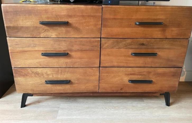Commode van massief mangohout met 6 ruime lades, Huis en Inrichting, Kasten | Ladekasten, Zo goed als nieuw, Minder dan 100 cm