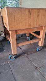Houten Welters Slagerblok/Werkbank op Wielen, Ophalen, 50 tot 100 cm, Vierkant, 50 tot 100 cm