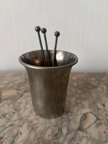 Vintage verzilverd lepelvaasje met 3 lepeltjes DE. beschikbaar voor biedingen