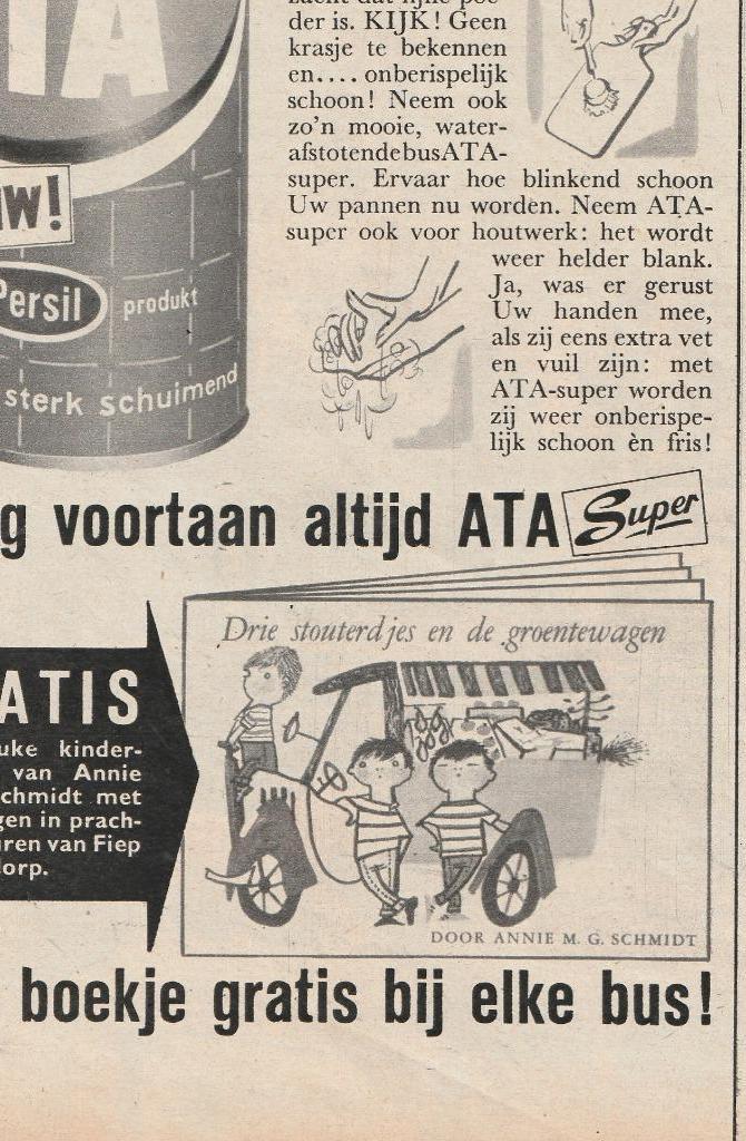 Retro reclame 1959 Ata schoonmaakmiddel boekje Schmidt, Verzamelen, Retro, Overige typen, Verzenden