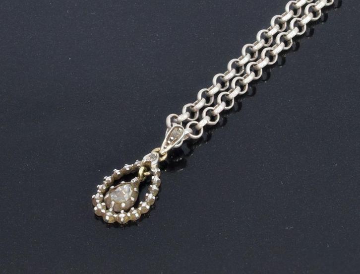 Roos diamant antiek 14k hanger goud jasseron ketting zilver, Sieraden, Tassen en Uiterlijk, Antieke sieraden, Ketting, Goud, Met edelsteen