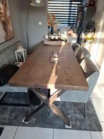 Mooie robuuste eettafel met stalen poten. 220/90/80, Huis en Inrichting, Ophalen, Gebruikt, 200 cm of meer, 50 tot 100 cm