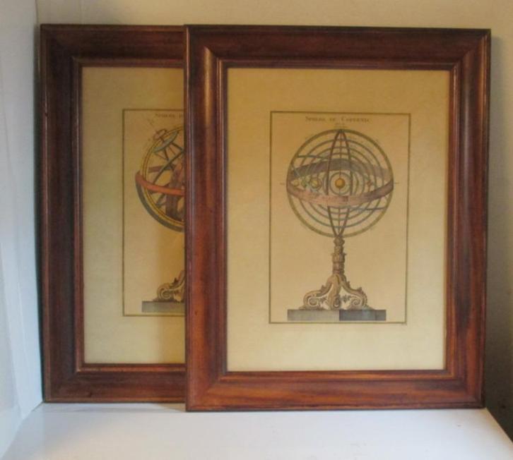 twee ingekaderde prenten lithos planetarium orrerey, Antiek en Kunst, Curiosa en Brocante, Verzenden
