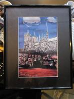 Parijs, Mooie gekl Prent met Notre Dame en Boekverkoop Seine, Verzamelen, Foto's en Prenten, Ophalen of Verzenden, 1980 tot heden