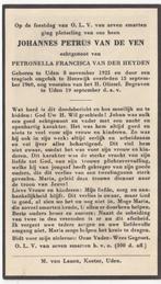 Johannes P. van de Ven 1925 Uden + 1960 Heeswijk, 34 jaar, Verzenden