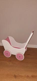 Houten poppenwagen - Wit met roze accenten, Ophalen of Verzenden, Zo goed als nieuw, Babypop
