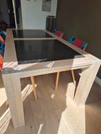 Prachtige massief houten tafel met leisteen inleg., Huis en Inrichting, Tafels | Eettafels, Ophalen, 200 cm of meer, 50 tot 100 cm