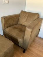 Comfortabele fauteuil met hocker, microleder, Huis en Inrichting, Fauteuils, Ophalen, Overige materialen, 75 tot 100 cm, Zo goed als nieuw