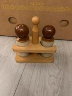 Peper en Zout stel in houten houder, Gebruikt, Bruin, Ophalen of Verzenden, Hout