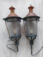 2 buitenlampen koper en gietmetaal, Tuin en Terras, Buitenverlichting, Glas, Ophalen