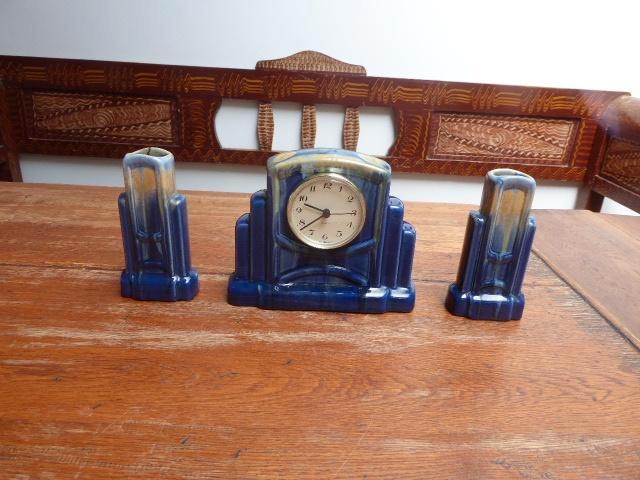Art deco keramiek klokkenstel, Thulin, Antiek en Kunst, Antiek | Klokken, Ophalen of Verzenden