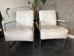 witte leren stoelen / fatteuils 2 stuks, Ophalen, Zo goed als nieuw, 75 tot 100 cm, 50 tot 75 cm