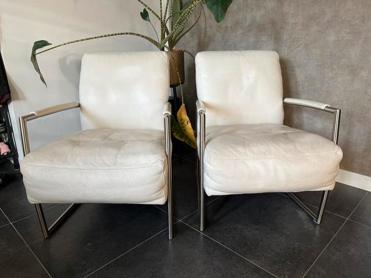 witte leren stoelen / fatteuils 2 stuks, Huis en Inrichting, Fauteuils, Zo goed als nieuw, 50 tot 75 cm, 75 tot 100 cm, Ophalen