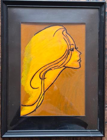 Pop art.  Portret jonge dame.  Marouflage.  Ca '60/'70. beschikbaar voor biedingen