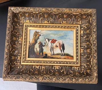 Paard en ruiter – olieverf – klassiek werk in sierlijst beschikbaar voor biedingen