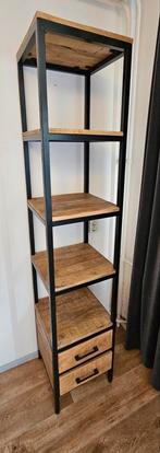Stoere Mangohouten Boekenkast met Metalen Frame, Ophalen, Minder dan 50 cm, Zo goed als nieuw, Met lade(s)