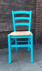 Keukenstoel met biezen zitting, azure blauw, Ophalen, Zo goed als nieuw, Blauw, Eén