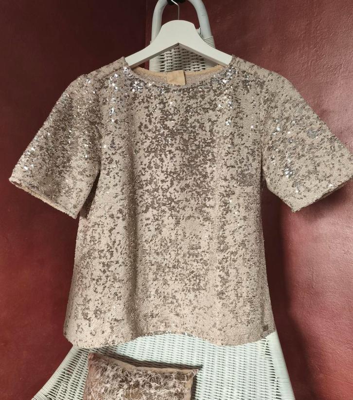 Josh V - Pailletten top zilver champagne goud kleur - mt xs, Kleding | Dames, Tops, Gedragen, Maat 34 (XS) of kleiner, Beige, Korte mouw