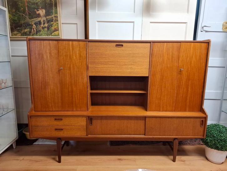 Vintage highboard wandkast teak buffetkast servieskast, Huis en Inrichting, Kasten | Wandmeubels, Zo goed als nieuw, 100 tot 150 cm