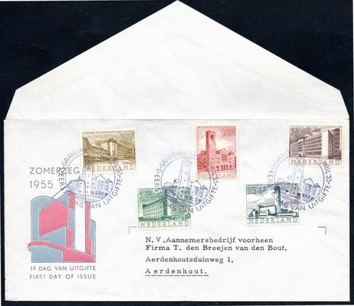 E21 FDC 'zomerzegel 1955' met open sluitklep, Postzegels en Munten, Postzegels | Nederland, Gestempeld, Na 1940, Ophalen of Verzenden