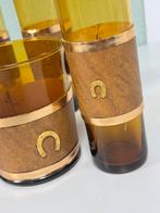 Antiek 1950 5 wisky glazen + ijsemmer amber leder hoefijzer, Verzamelen, Ophalen of Verzenden, Borrel- of Shotglas, A, A