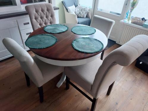 Rivièra Maison – eetkamerstoelen 2+2 linnen, Huis en Inrichting, Stoelen, Zo goed als nieuw, Vier, Hout, Stof, Overige kleuren
