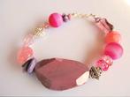 Armband Candy agaat-howliet-glas-kralen zilver, Ophalen, Nieuw, Roze, Met bedels of kralen