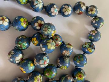 Blauwe vintage cloisonné-kralenketting beschikbaar voor biedingen