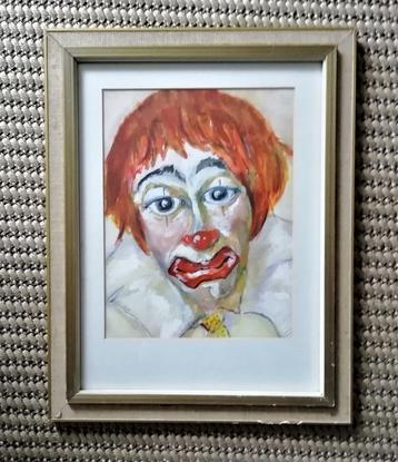 Vintage schilderij clown professioneel ingelijst gesigneerd  beschikbaar voor biedingen