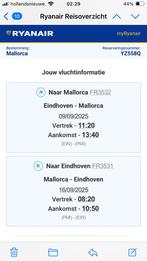 Vliegticket retour Mallorca - Eindhoven 9-16 september 2025, Eén persoon, Vliegtuig, Met bestemming of datum