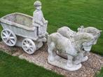 2 Betonnen paarden met wagen, Tuin en Terras, Tuinbeelden, Ophalen, Gebruikt, Beton, Dierenbeeld