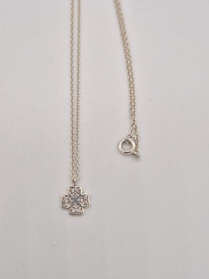 Ste Bee Zilveren Ketting Klaver, Sieraden, Tassen en Uiterlijk, Kettingen, Zo goed als nieuw, Zilver, Zilver, Met hanger, Verzenden