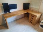 Hoek bureau + wandplanken massief eikenhout, Huis en Inrichting, Bureaus, Ophalen, Zo goed als nieuw